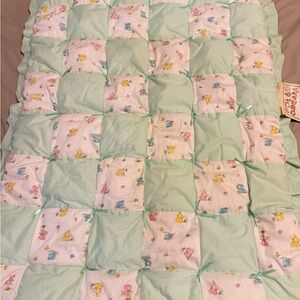 Vintage Mint Green and White Patchwork Crib Quilt